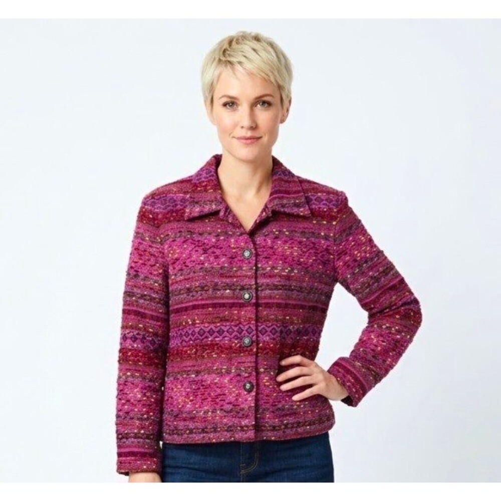 Coldwater Creek Womens Petite PXL Purple  Lined Button Jacket Long Slv Collared